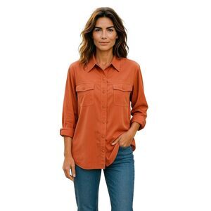 Cathy Che  Blouse Women's Size 18  Salmon  Stretch¾ Sleeve Button Up Shirt  #40